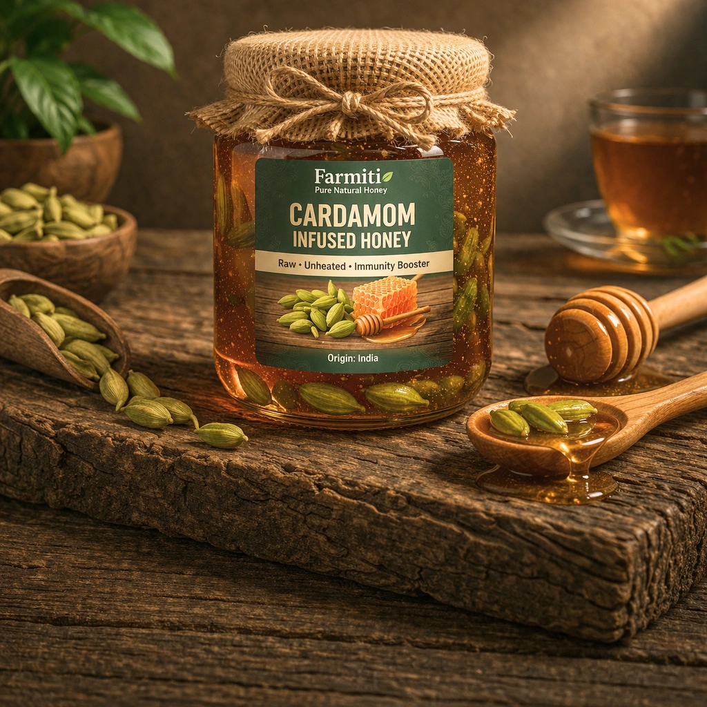 Cardamom infused honey supplier India bulk export