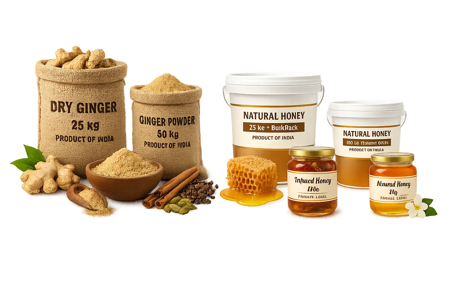 Bulk packaging spices and honey export India private label supplier